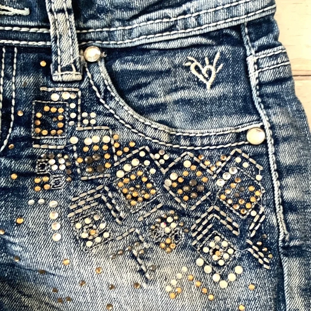 Justice Size 7 Girls Bedazzled Rhinestone Denim Jean Shorts Kids Summer Wear
